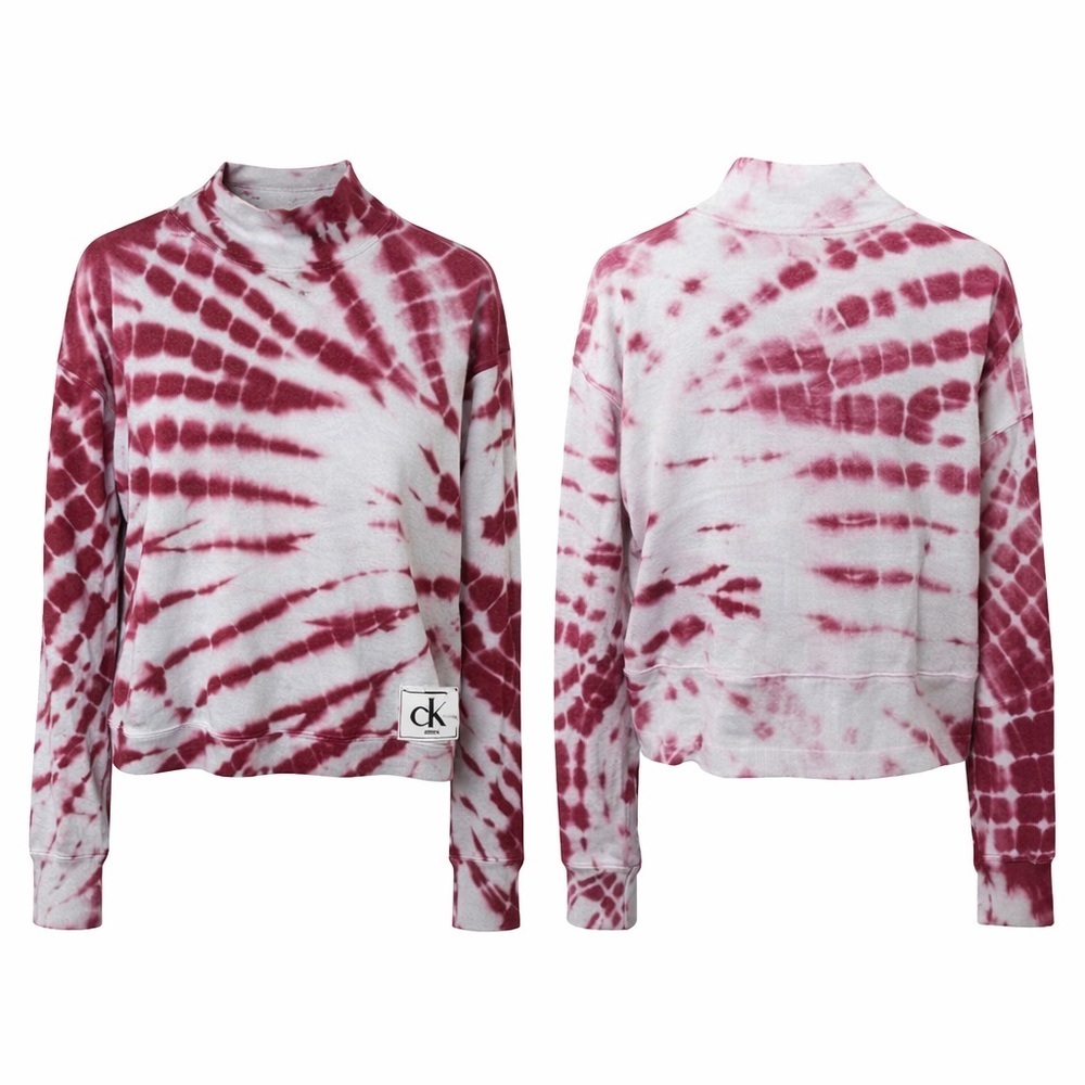 Calvin Klein Jeans | Tie-Dye Mock Neck Sweatshirt | Burgundy Blue | Cotton | M